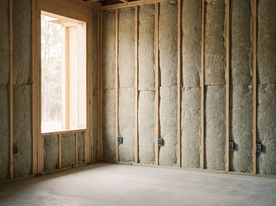 Framing and insulation layer of a stone veneer wall