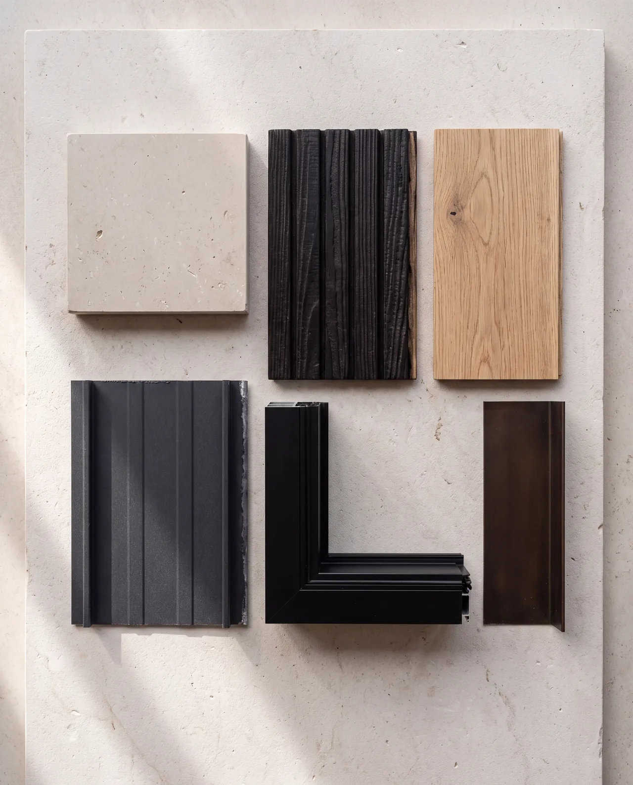 Material samples laid out with even gaps